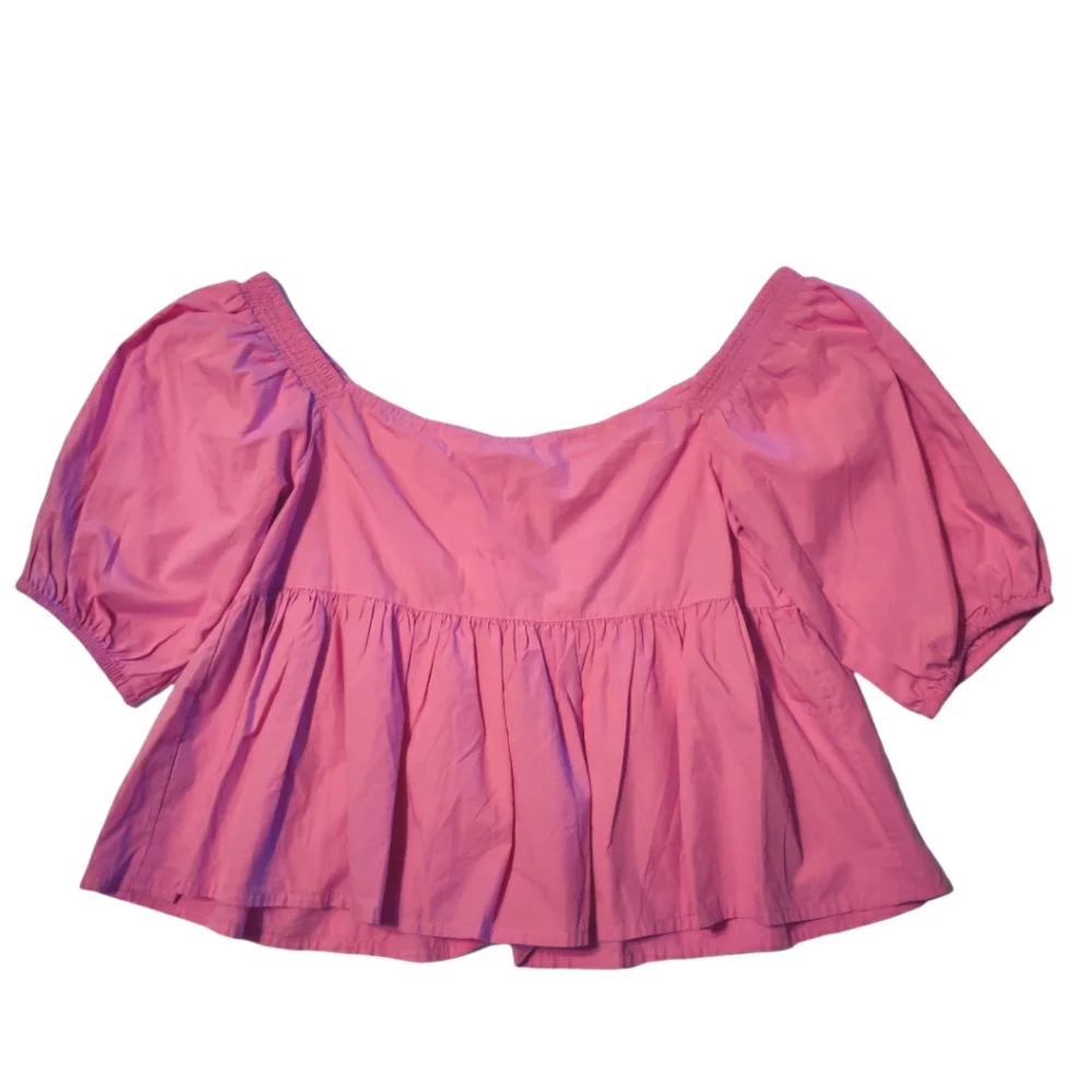 Free People Veronica Poplin Sweetheart Peplum Babydoll Puff Sleeve Blouse - Picture 4 of 15